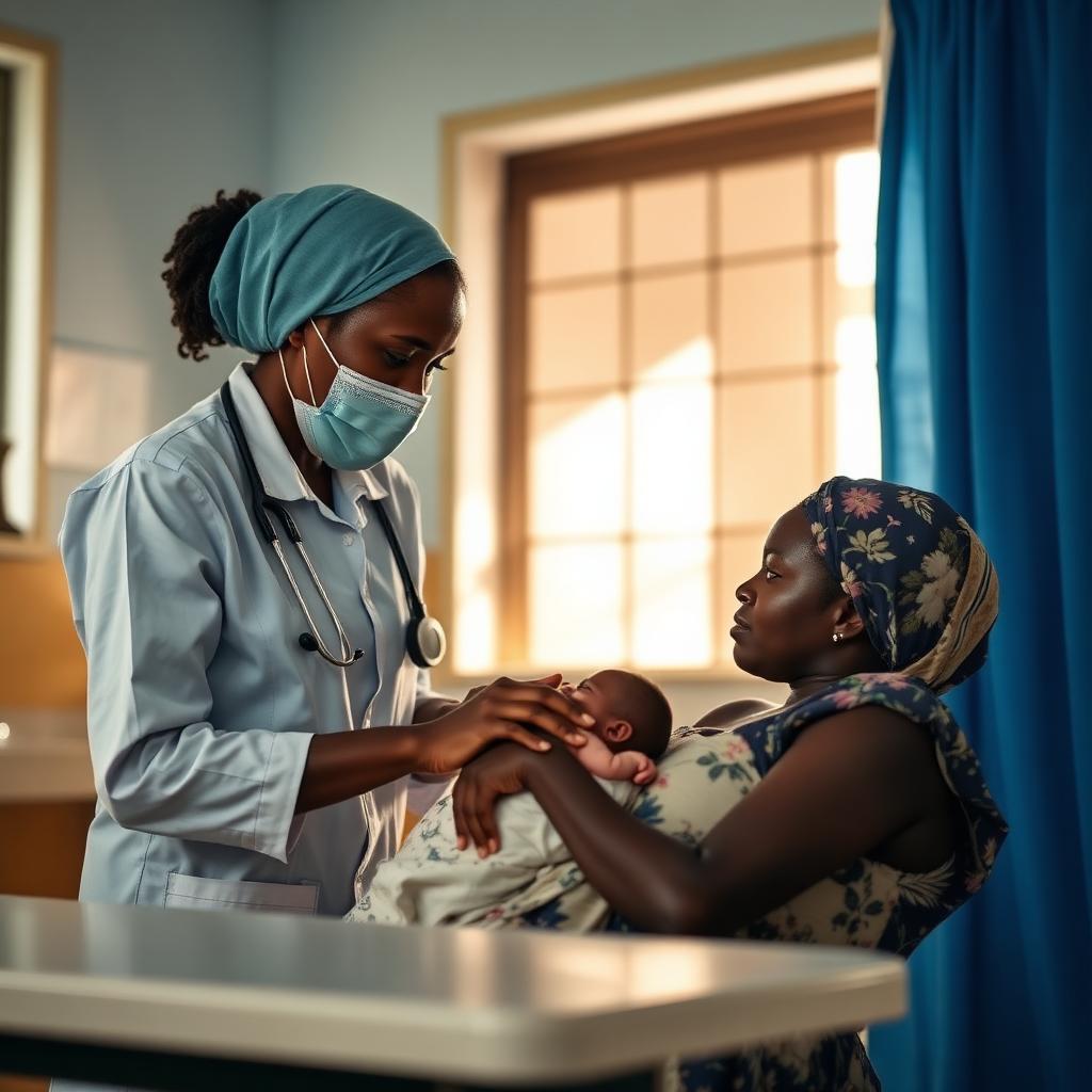 Healthcare worker with mother and child